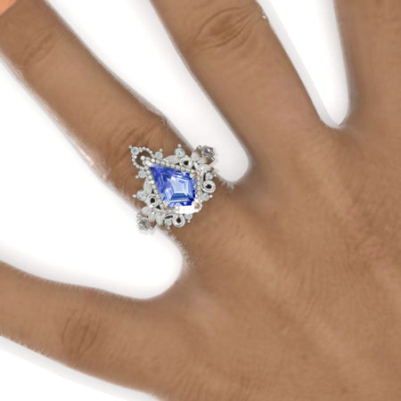 2.5 Carat Kite Natural Genuine Tanzanite 14K White Gold Engagement Ring. Floral natural Form Ring