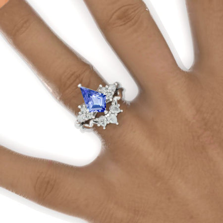 2.5 Carat Kite Natural Genuine Tanzanite Engagement Ring. 2.5CT Fancy Shape Natural Genuine Tanzanite Ring Set