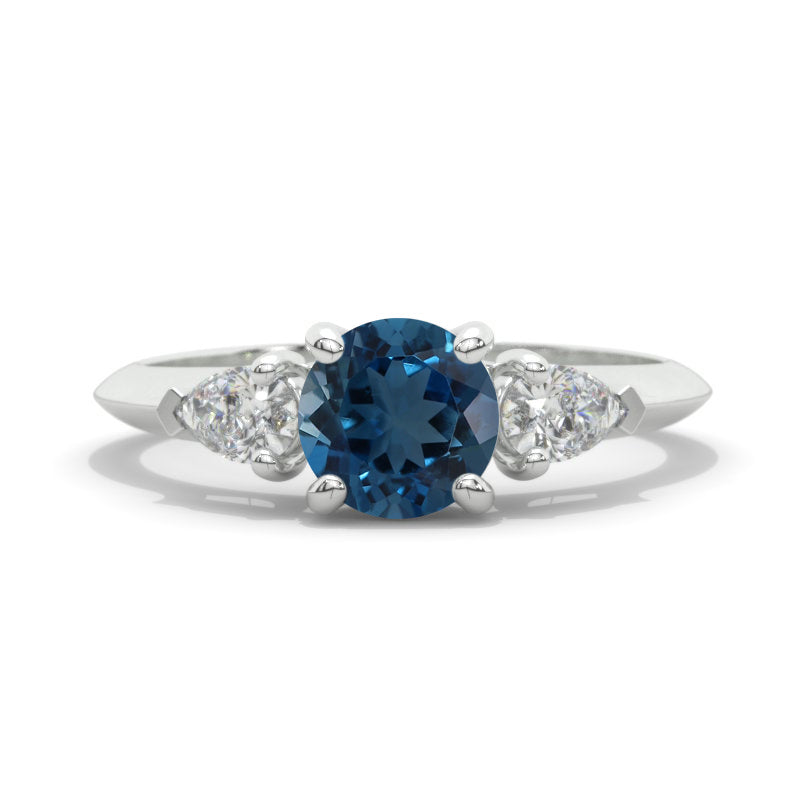 Genuine London Blue Topaz Three Stone 14K White Gold Promissory Ring ...