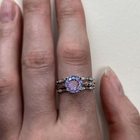 2 Carat Portuguese Cut Alexandrite Engagement Eternity Rings Eternity Set