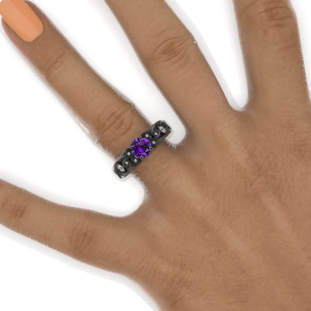 Natural Amethyst Celtic Engagement Ring 14K Black Gold