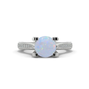 2.0 Carat Genuine Natural White Opal Accented Classic Engagement Ring