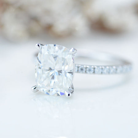 2.5 Carat Cushion Cut Vintage style Halo Giliarto Moissanite White Gold Engagement Ring