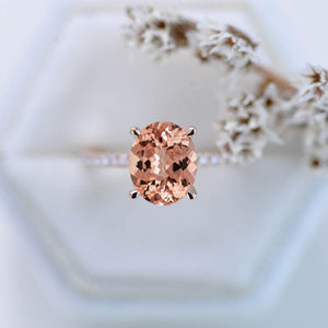 2 Carat Morganite Oval Cut Hidden Halo Rose Gold Engagement  Ring