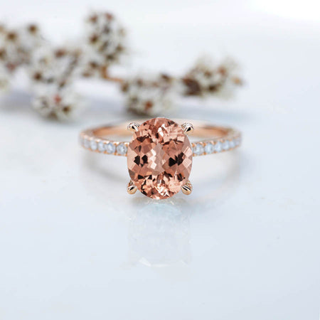 2 Carat Moissanite Diamond Oval Cut Hidden Halo Rose Gold Engagement  Ring