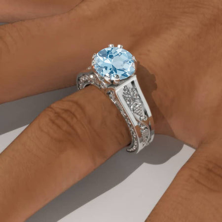 2.0 Carat Genuine Aquamarine Accented Classic Engagement Ring