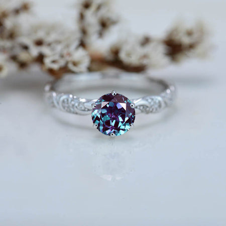 Ornamental Alexandrite Gold Engagement Ring