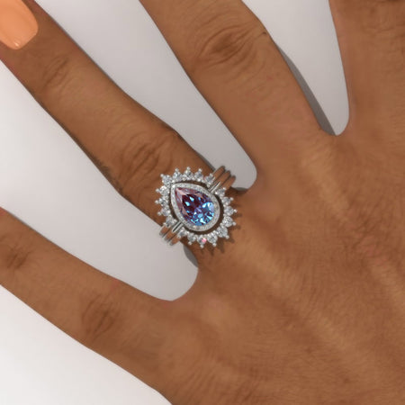 Alexandrite engagement ring gold, art deco Vintage 14K gold ring set