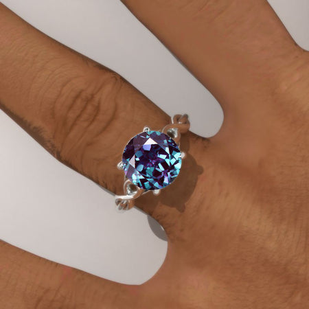 3.0 Carat Alexandrite Lattice White Gold Engagement Ring