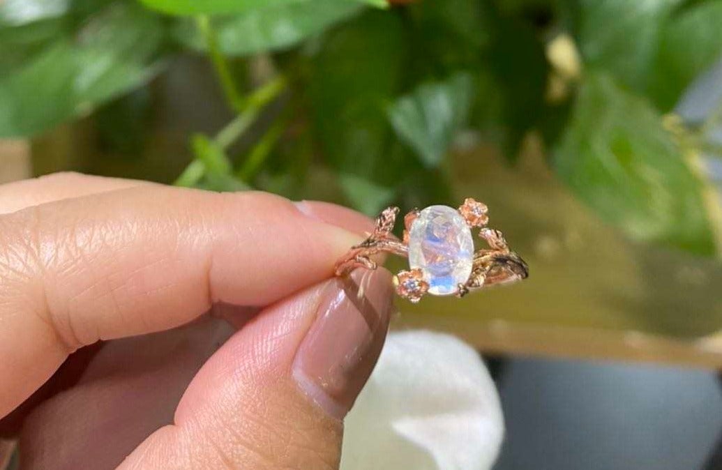 Rose Quartz Gold Leaf Ring - 7