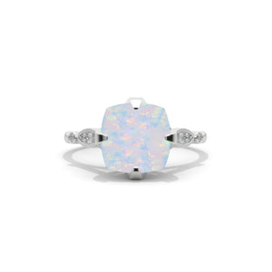 3 Carat Genuine Natural White Opal Center Stone White Gold Ring