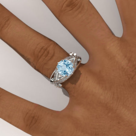 2.0 Carat Genuine Aquamarine Accented Classic Engagement Ring