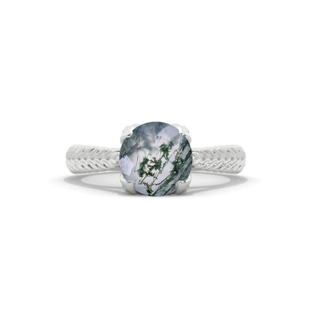 Genuine Moss Agate Floral White Gold Engagement Ring