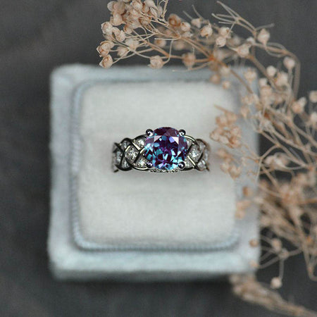 2.0 Carat Ethically LAB-Grown Alexandrite Celtic Lattice Engagement White Gold Ring