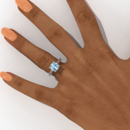 2.0 Carat Genuine Aquamarine Accented Classic Engagement Ring