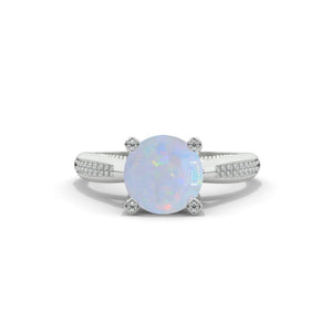 2.0 Carat Genuine Natural White Opal Accented Classic Engagement Ring