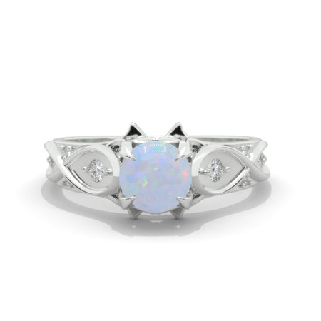 1.0 Carat Genuine Natural White Opal Engagement Ring 14K White Gold