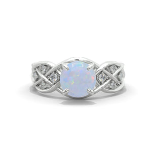 2.0 Carat Genuine Natural White Opal Accented Lattice Engagement Ring