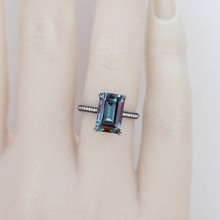 4ct Emerald Cut Alexandrite Black Gold Engagement Ring