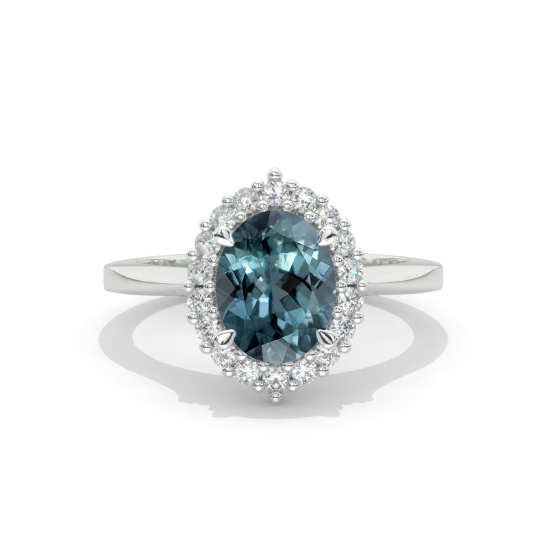 3 Carat Oval Teal Sapphire Halo Engagement Ring - Giliarto