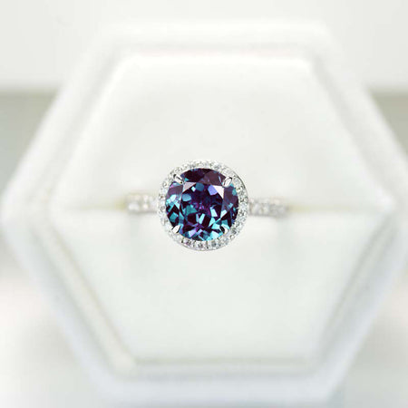 2 Carat Round Alexandrite Halo Gold Engagement Ring