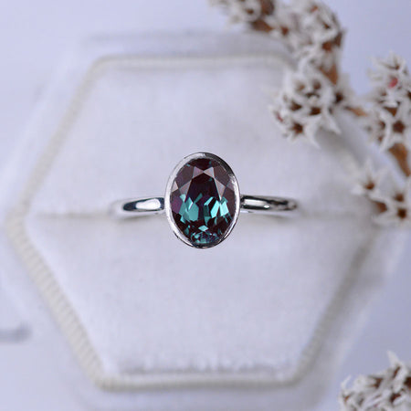 3 Carat Oval Alexandrite Bezel Set  Engagement Ring