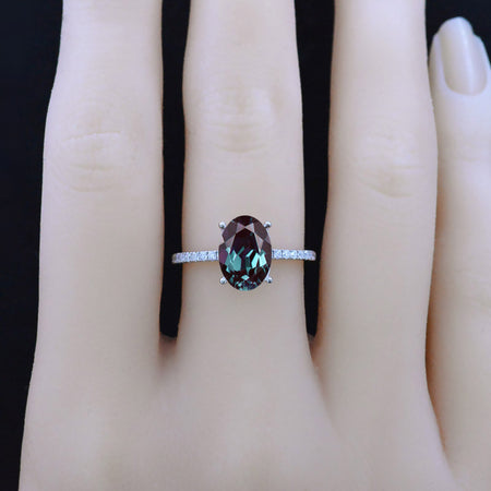 3 Carat Oval Alexandrite Hidden Halo Engagement Ring