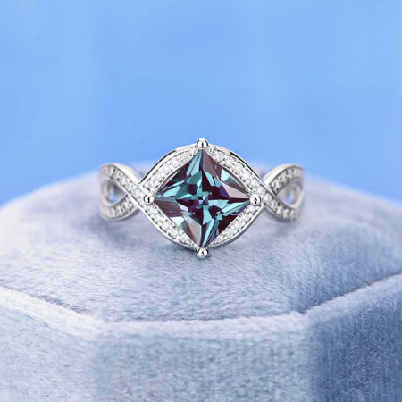 2 Carat Princess Cut Alexandrite Stone 14K White Gold Ring