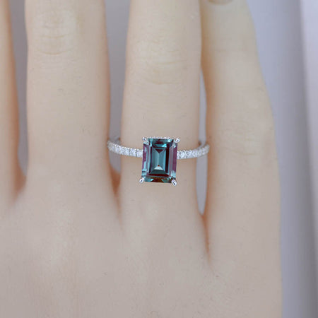 3 Carat Emerald Cut Alexandrite Hidden Halo Engagement Ring