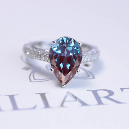 3 Carat Pear Cut Alexandrite Hidden Halo Engagement Ring