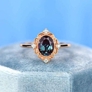 14K Rose Gold 1.5 Carat Oval Alexandrite Halo Engagement Ring