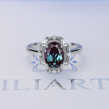 14K Rose Gold 1.5 Carat Oval Alexandrite Halo Engagement Ring