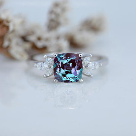 3Ct Cushion Alexandrite Engagement Ring, Cushion Alexandrite Engagement Ring