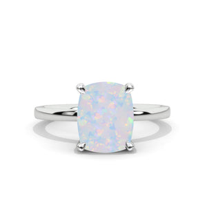 5 Carat Cushion Cut Genuine Natural White Opal Engagement Ring