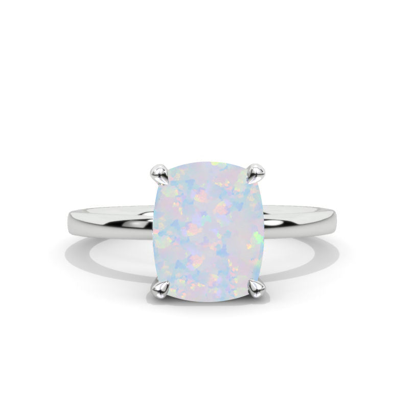 5 Carat Cushion Cut Genuine Natural White Opal Engagement Ring
