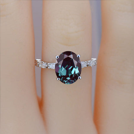 3 Carat Oval Shaped Alexandrite White Gold Engagement Ring