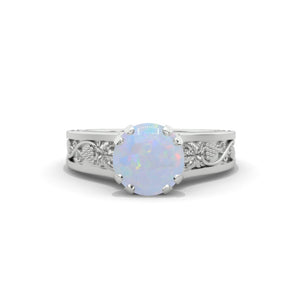 2.0 Carat Genuine Natural White Opal Accented Classic Engagement Ring