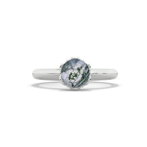 2 Carat Genuine Moss Agate Low Set Engagement Gold  Ring