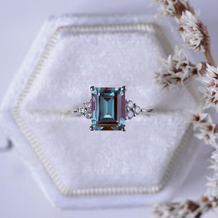 3Ct Emerald Shape Step Cut Alexandrite ring, Alexandrite solitaire ring, 3 Carat Alexandrite Ring, Alexandrite Vintage Ring