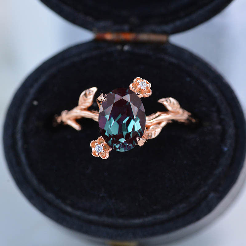 Lab-Created Alexandrite Ring with Diamond Accents in 10K Rose Gold