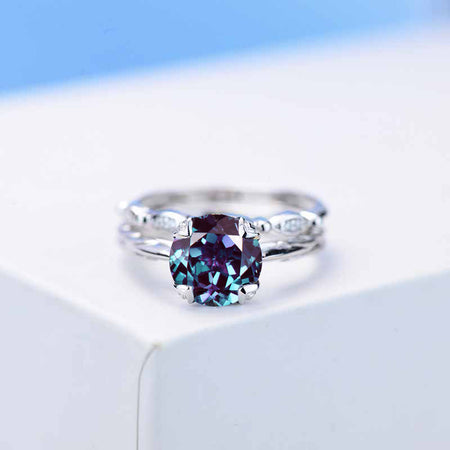 2 Carat Alexandrite  Engagement Eternity Gold Rings Set