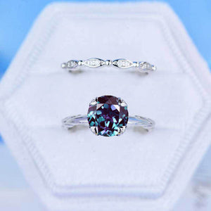 2 Carat Alexandrite  Engagement Eternity Gold Rings Set