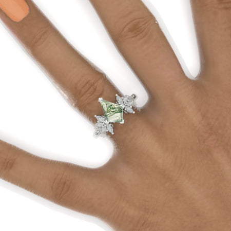 3 Carat Kite Genuine Moss Agate Engagement Ring. 3CT Fancy Shape Moss Agate Ring