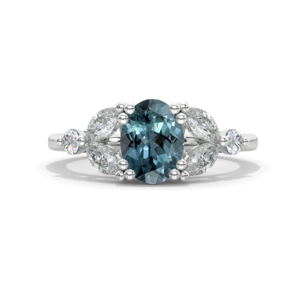 1.5 Carat Teal Sapphire Engagement Ring in 14K White Gold - Giliarto