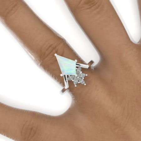 2.5 Carat Kite Genuine Natural White Opal Engagement Ring. 2.5CT Fancy Shape White Opal Ring