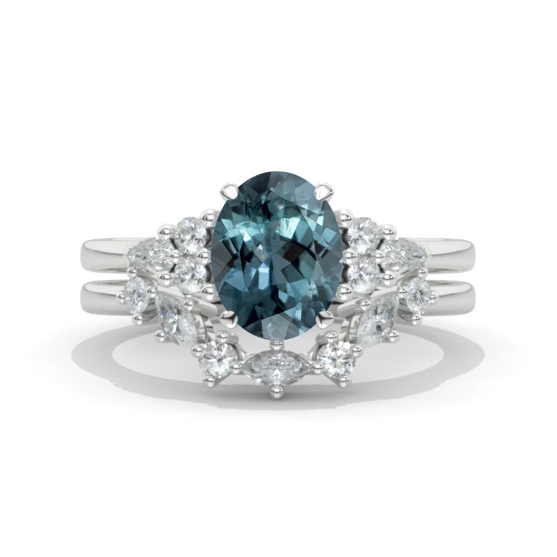 2 Carat Oval Teal Sapphire Halo Vintage Engagement Ring, Eternity Ring ...