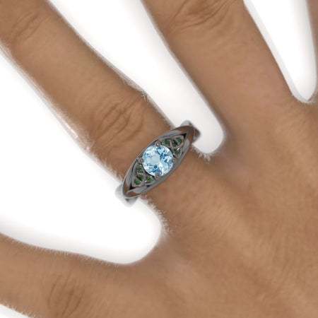 14K Black Gold Genuine Aquamarine Celtic Engagement Ring