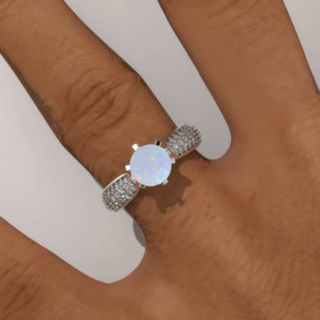 1.5 Carat Genuine Natural White Opal Engagement Ring