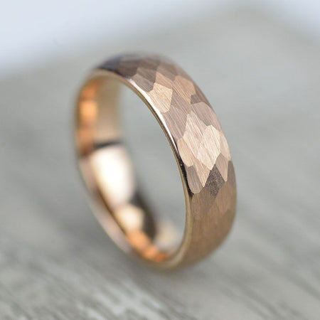 Rose Gold Color Hammered Tungsten Carbide Ring