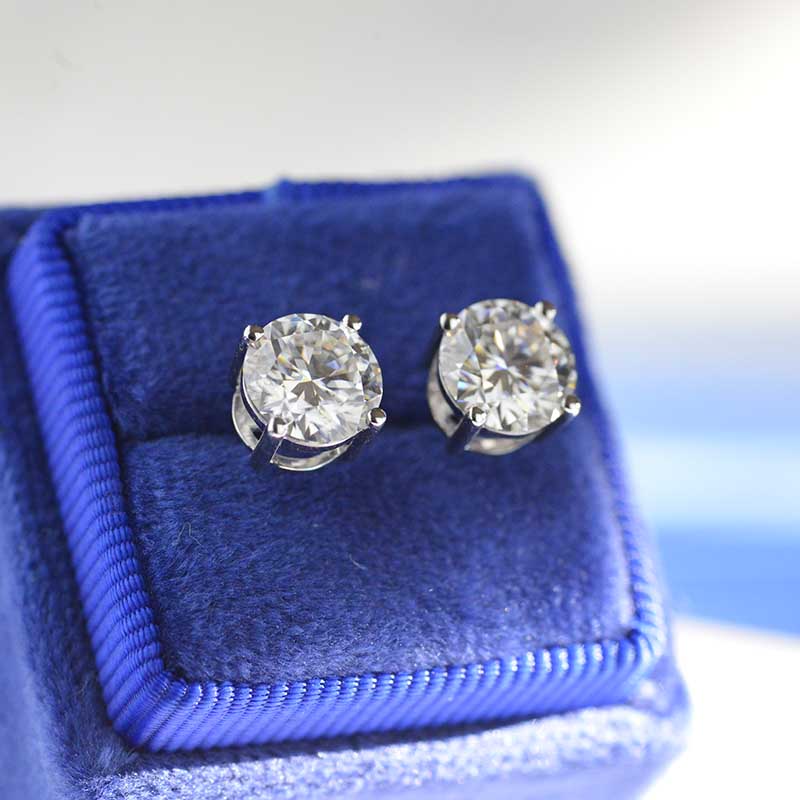 14K Solid White Gold 1ct Diamond Earrings Halo Setting Earring Studs –  Caratina Jewelry